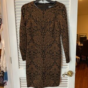 Vince Camuto Black and Brown Long Sleeve Dress